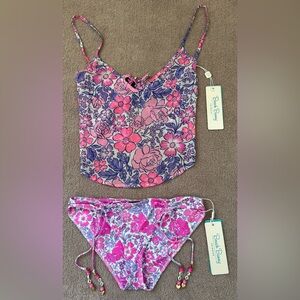 Beach Bunny- Keoni Full Bikini Bottom & Hadley Crop Top - PINK FLORAL
